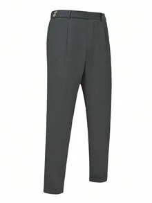 Manfinity Bizformal 男士纯色褶裥口袋直筒商务休闲裤 - 深灰色 - 查看 4