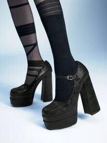 Sugerpunk Ladies Mary Jane High Heels Thick Heel Waterproof Table Square Toe Thick Sole Heightening Shoes Valentine's Day