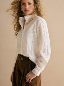 MOTF PREMIUM RUFFLE NECK SCHIFFY BLOUSE,CHIC BLOUSE - White - View 6