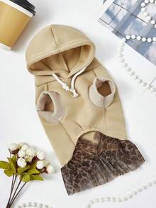 PETSIN 1pc Pet Dog & Cat Universal Hooded Sleeveless Khaki Patchwork Leopard Print Mesh Heart Pattern Casual Dog Dress - Multicolor - View 6