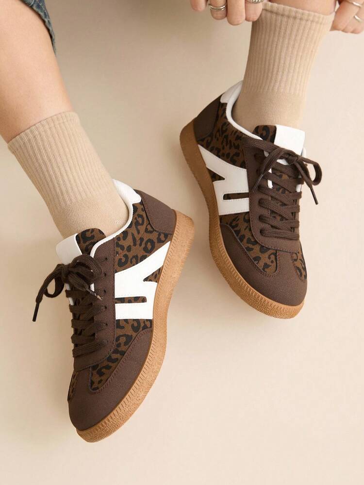 CUCCOO EASI レオパード柄パッチワーク カジュアルスニーカー レディース ファッション性と汎用性