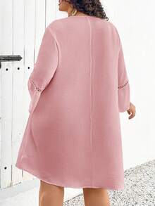 SHEIN CURVE+ Plus Size Holiday Casual White Flared Sleeve Bohemian Style Linen Dress Boho Vacation Plus Size Dress Plus Casual Dress Summer Plus Size Dress - Pink - View 2