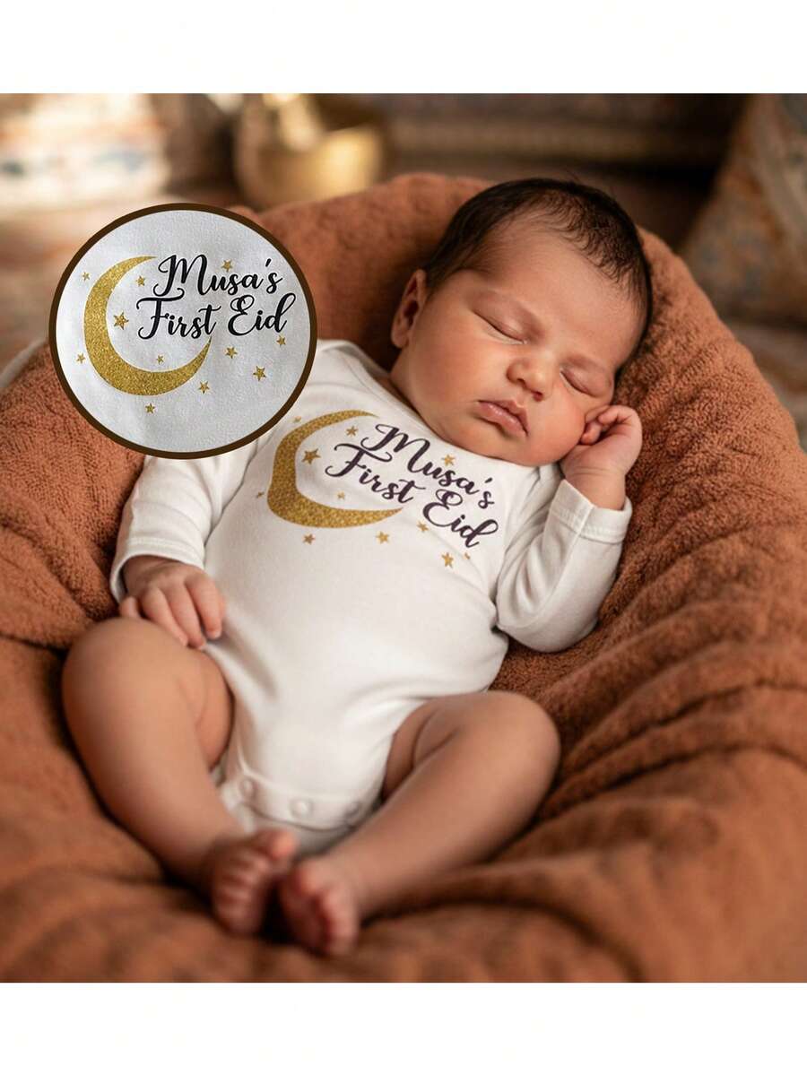 Loomiva Newborn Baby Girl Letter Pattern Knitted Soft Crew Neck Long Sleeve Bodysuit - Multicolor - View 1