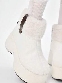 ROMWE Kawaii Bottines cheville en peluche pour femmes, confortables et polyvalentes pour un port quotidien, automne/hiver, Saint-Valentin - Beige - Voir 2