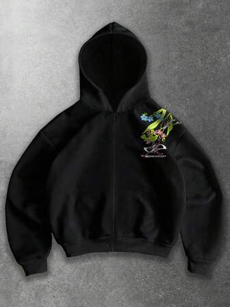 Felpa con cappuccio casual da uomo con motivo floreale