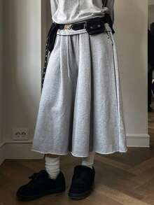 DAZY 复古美式极简高腰百搭休闲阔腿七分裤 - 灰色 - 查看 7