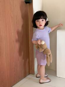 SHEIN 2pcs/Set Baby Girls' T-Shirt Set, Purple Casual Style Daily Fashion Versatile All-Match Cute Elegant Outfit, Suitable For Spring, Summer, Autumn - Purple - View 7