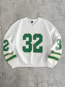 AXEPEAK Men's Casual Loose Fit Pullover Sweatshirt With White Graphic Print, Spring/Autumn - White - View 1