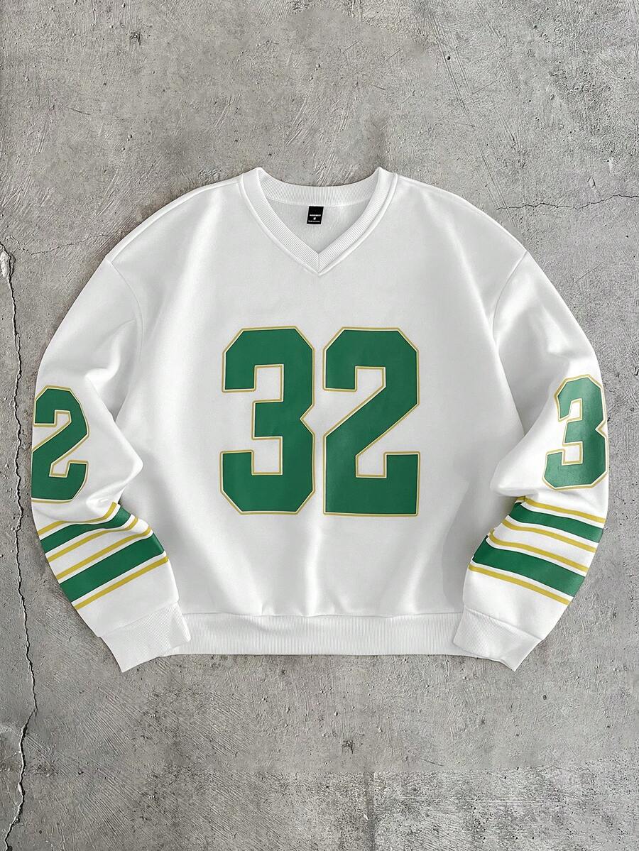 AXEPEAK Men's Casual Loose Fit Pullover Sweatshirt With White Graphic Print, Spring/Autumn - White - View 1