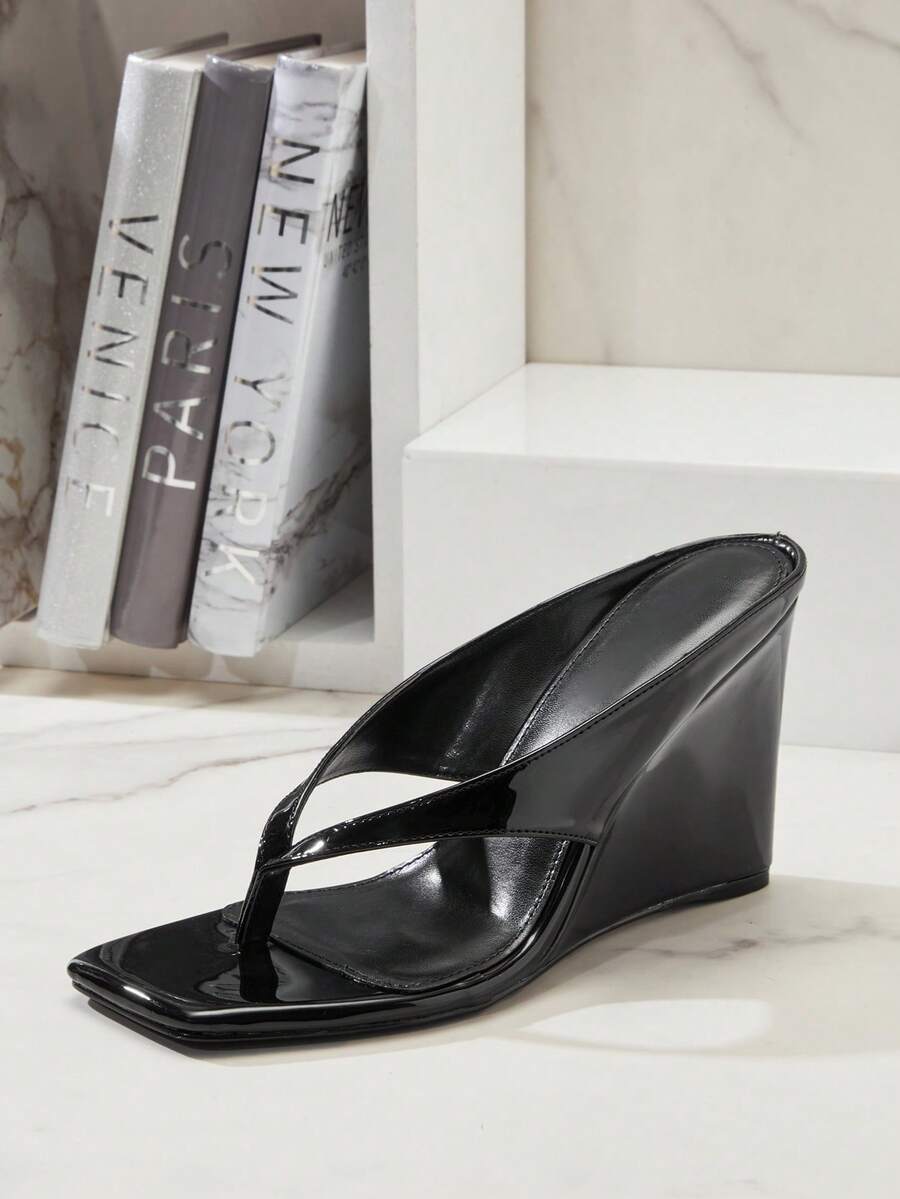 SHUZIA 女士舒适人字拖坡跟凉鞋 情人节 - 黑色 - 查看 1