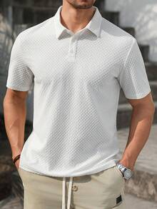 Manfinity Homme 男士白色 Polo 衫，短袖夏季休閒 Polo 衫，適合上班，純色高爾夫球衫，老錢風百搭通勤上衣，男友禮物 - 白色 - 查看 4