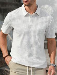 Manfinity Homme 男士白色 Polo 衫，短袖夏季休閒 Polo 衫，適合上班，純色高爾夫球衫，老錢風百搭通勤上衣，男友禮物 - 白色 - 查看 6