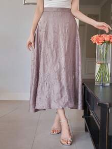 DAZY 女士优雅纯色纹理A字裙，春夏款 - 紫色 - 查看 5