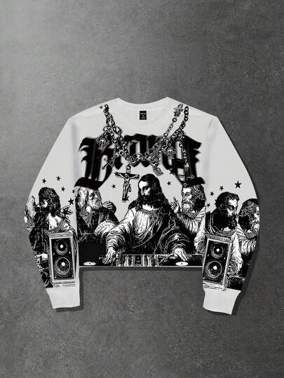 Goth Felpa casual con stampa, stile urban per uomo