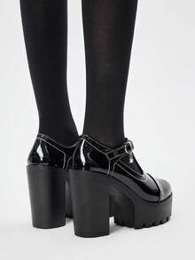 ROMWE Grunge Punk Women's High Heels Dark Rock Punk Goth Shoes Thick Heels Loafers Closed Toe Black High Heels Single Kick Thick Heels Formal Work Shoes Low Heels Party Dress Shoes T-Shaped Belt Mary Jane Leather Shoes Valentine's Day - Black - View 5