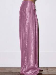 MUSERA Flowy Pleated Wide Leg Plisse Suit Trousers Bottoms Only Occasion Night Out Going Out Autumn  Fall Sexy Classy Cute  Party - Purple - View 4