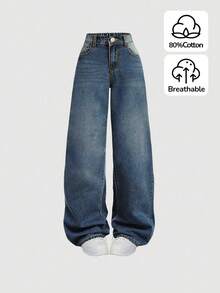 SHEIN Girlism Teen Girl Y2K Loose Fit Casual Denim Pants With Pockets And Wide Legs,Teen Girl Summer Break Clothes Denim Jeans OutfitS.