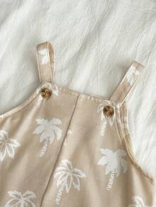 SHEIN 两件套男女宝宝椰树图案连体衣套装，含围兜裤和遮阳帽，春夏服装，宝宝套装，度假装