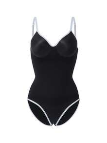 SHEIN 1pc Women Seamless Sports Bra & High Waist Shaping Bodysuit, Tummy Control - Black - View 8