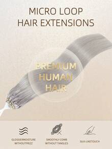 Micro Loop Hair Extensions 100% Human Hair, #Gray Straight 14‑22 Inch, 50 Strands/Pack, Invisible Micro Ring Beads With Fishing Line, No Glue Required, Thick Volume For Thin Hair, Easy To Style, Ideal For Salon Use & Daily Wear For All Women - SGray - View 3