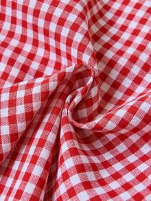 Sweetra European & American Summer New Red Retro Plaid Lace-Up Minimalist Straight-Leg Pants, Versatile Commuter Style, Two Pieces Set For Women - Burgundy - View 5