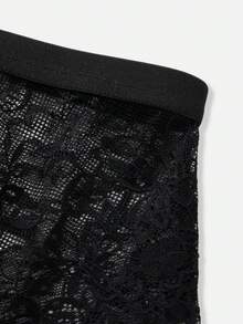 سراويل داخلية رجالية سوداء مطاطية الخصر مزينة بالدانتيل الجذاب - الأسود - مشاهدة 3