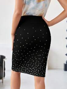 EMERY ROSE Falda con estampado de imitación de rhinestones para mujeres, adecuada para banquetes, fiestas, Año Nuevo, salidas, ir al trabajo, elegante - Multicolor - Ver 2