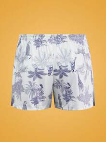 Notgurli Quần boxer nam cạp thấp, lưng thun, họa tiết thực vật toàn thân. - Xám - Xem 2