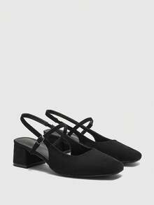 CUCCOO BIZCHIC Giày nữ cổ điển đơn giản, mũi vuông, gót dày, cao gót, đa năng, thích hợp mang hàng ngày. - Than chì đen - Xem 7