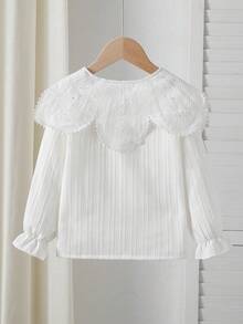 Genkimix Kids Girls Elegant Embroidered Lace Ruffle Collar Long Sleeve Button-Up Casual Blouse, Princess Style Suitable For School, Commute, Vacation, Birthday Party, Spring/Autumn - White - View 2