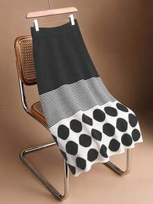 Franclia Elegant Geometric Polka Dot & Striped Long A-Line Knit Skirt, Casual & Versatile For Commuting, Autumn/Winter - Multicolor - View 4