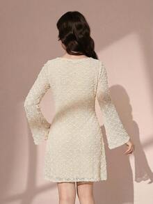 Pitira Pitira Robe longue mi-mollet à manches longues pour adolescentes, couleur unie, mode pour l'été, robes d'été, robes abricot, robe élégante, rentrée scolaire - Nude - Voir 2
