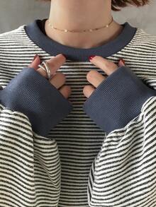 FRIFUL Women's Striped Loose Fit Round Neck Drop Shoulder Long Sleeve Casual T-Shirt - Multicolor - View 6