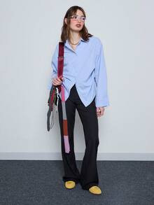 COUREZ Quần ống loe cạp thấp, kiểu dáng ôm sát / Trang phục mùa đông Y2K cho nữ, quần thường ngày, quần công sở, quần áo đi chơi, áo dự tiệc, năm mới. - màu đen - Xem 2