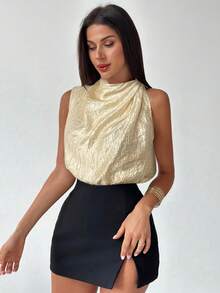 Firerie Women's Elegant Fashion New Commuting Office Daily Vacation Music Festival Asymmetrical Pleated Apricot Blouse, Spring/Summer - Apricot - View 8