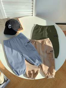 SHEIN 男婴字母印花弹力腰休闲工装口袋慢跑裤