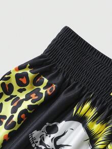 ROMWE MEN Street Life Quần đùi đấm bốc nam mùa hè, kiểu dáng thường ngày, họa tiết da báo và đầu lâu. - Nhiều màu - Xem 5