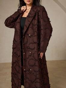 Aveloria Rosie Áo khoác blazer dài dáng rộng, chất liệu dày dặn, có tua rua, phong cách tối giản Anh Quốc dành cho nữ, phù hợp cho công sở, mùa thu/đông. - Cà phê nâu - Xem 2