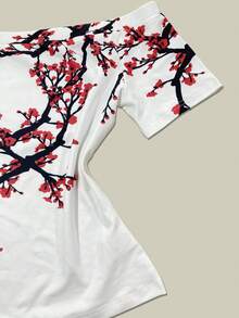 SHEIN 女士树枝印花露肩短袖时尚衬衫 - 白色 - 查看 5