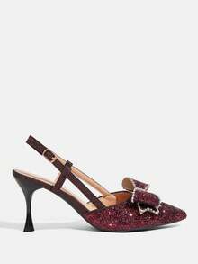 CUCCOO TILAWA Giày cao gót nữ thời trang, gợi cảm, quyến rũ, thiết kế nơ đính đá, lấp lánh, thoải mái, đa năng cho các bữa tiệc/sự kiện. - Màu tím đậm - Xem 2