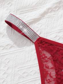 MidnightGlam Women's Sexy Lace Glitter Ribbon G-String Panty, Rave, Lingerie For Women,Sexy,Valentine's Day,Wedding - Burgundy - View 8