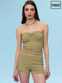 COUREZ Jersey Ruched Front Bandeau Top /Summer Tops Going Out Tops Casual /Y2K Vintage - Yellow - View 1