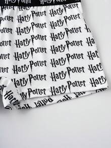 HARRY POTTER X SHEIN 3条装女士全印花撞色腰带舒适平角短裤 - 黑與白 - 查看 6