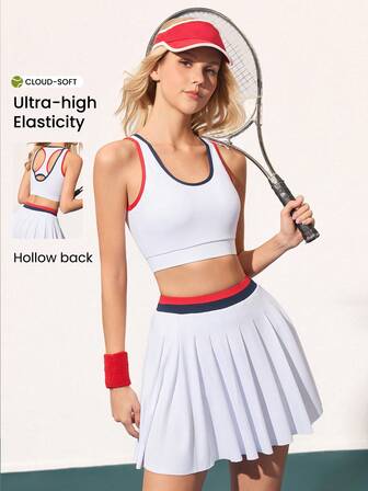 CourtClass Damkläder med ärmlös tenniströja i kontrastfärg