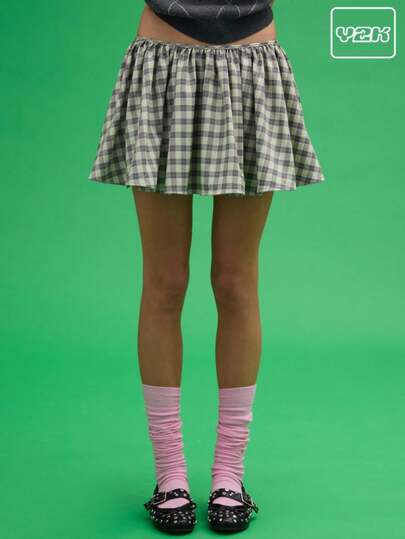 COUREZ Y2K复古低腰格纹迷你裙
