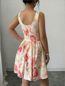 Elenzga Sleeveless Draped Neck Waist Gathered A-Line Elegant Romantic Dress, Suitable For Spring/Summer Tea Party - Multicolor - View 2