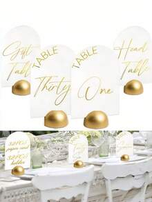 1 6 12 Pieces Golden Wooden Table Number Stands Elegant Round Place Card Holders For Wedding Reception Banquet Anniversary Birthday Party Event Seating Arrangement Decor - Multicolor - View 1