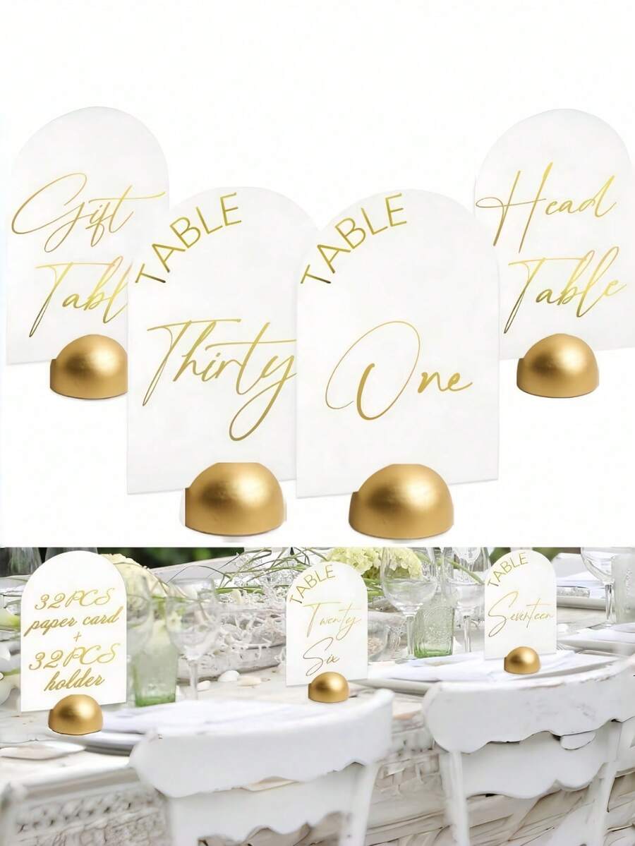 1 6 12 Pieces Golden Wooden Table Number Stands Elegant Round Place Card Holders For Wedding Reception Banquet Anniversary Birthday Party Event Seating Arrangement Decor - Multicolor - View 1