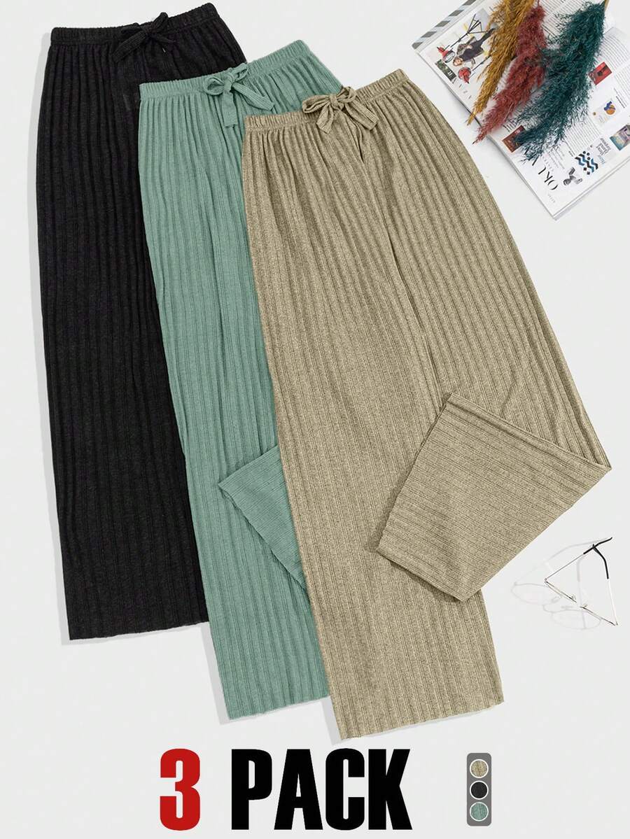 EURMUSE Conjunto de 3 piezas de pantalón de punto sólido talla grande - Multicolor - Ver 1