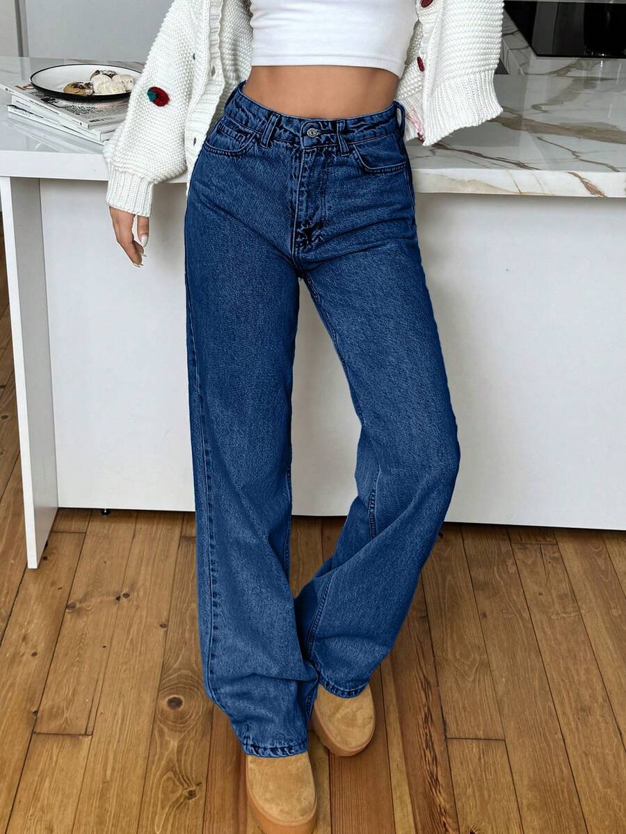 EURMUSE HIGH RISE STRAIGHT CUT LIGHT BLUE WOMEN JEAN - Dark Wash - View 1